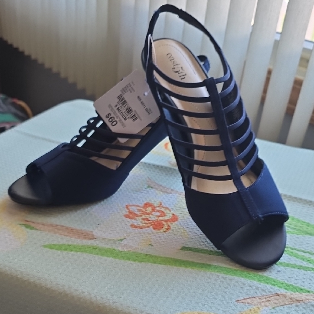 Women's Navy Strappy Slingback Heels
